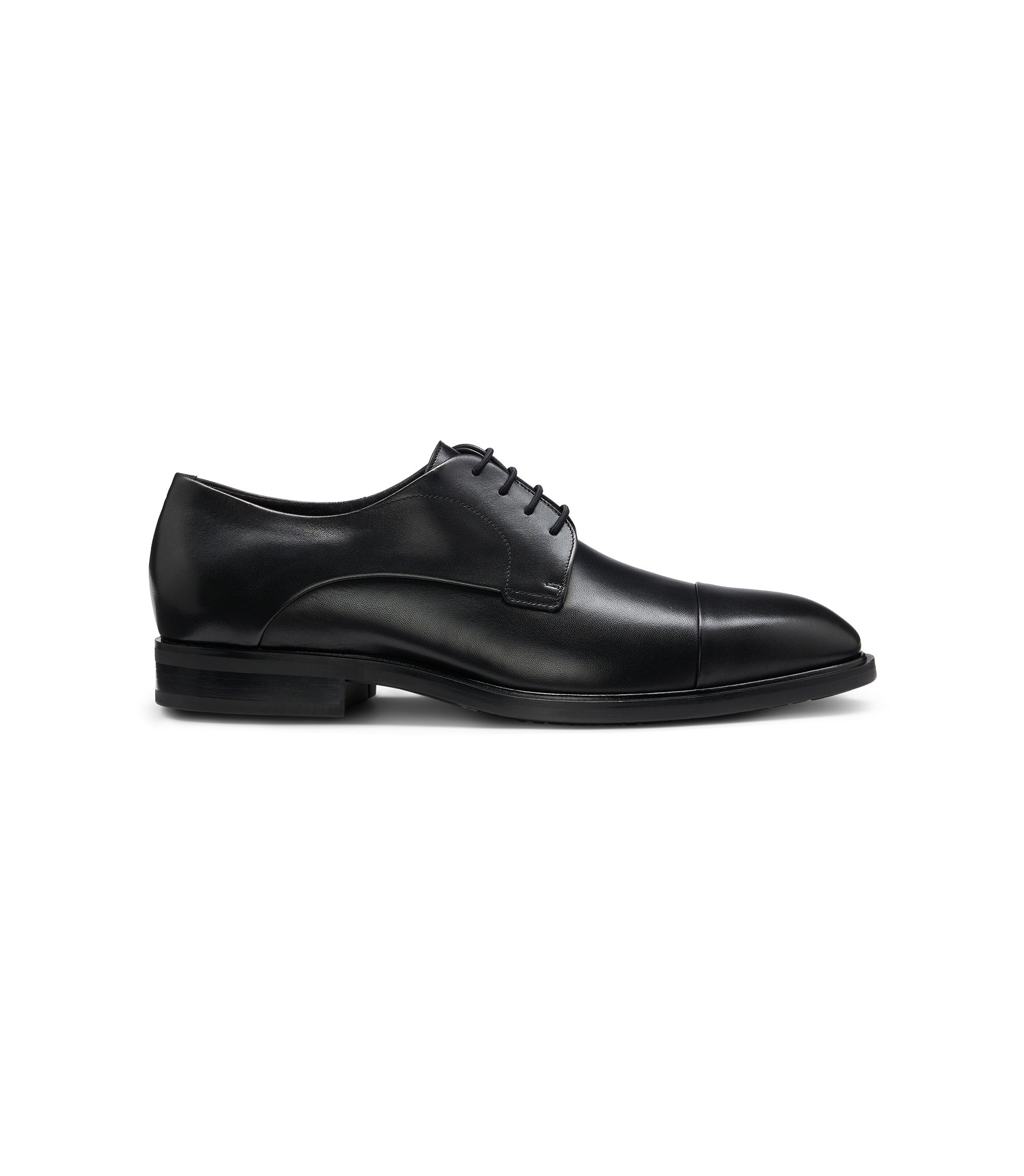 HUGO BOSS Leather Apron Toe Lace Up Derby in Black Size 9 US BOSS - Cap-toe Derby shoes in leather - Black main image 3