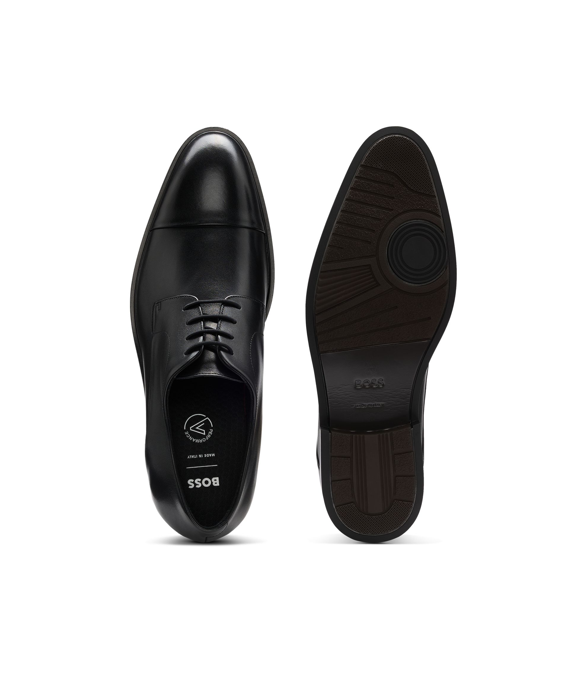 BOSS - Cap-toe Derby shoes in leather - Black display picture 3