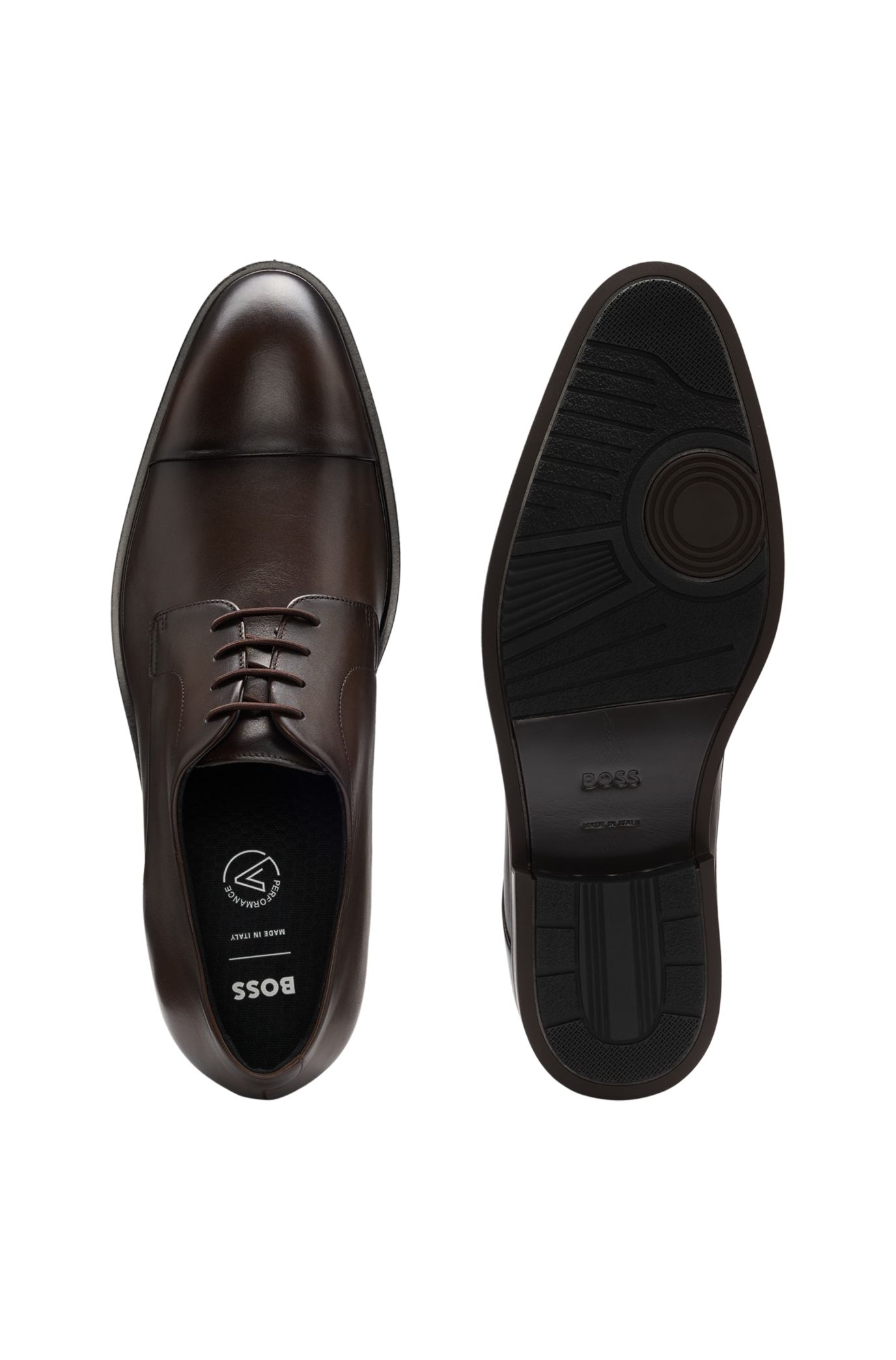 BOSS - Cap-toe Derby shoes in leather - Dark Brown display picture 2