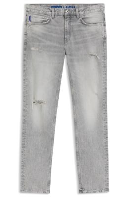 Jeans slim fit en denim gris desgastado, Plata