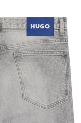 Jeans slim fit en denim gris desgastado, Plata