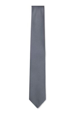 Corbata en jacquard de mezcla de seda con microestampado, Azul oscuro