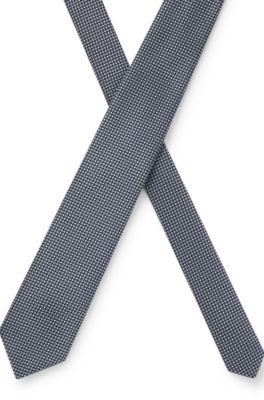 Jacquard-pattern tie in a silk blend, Dark Blue