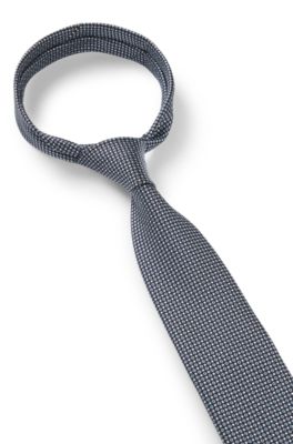 Cravate &agrave; micro motif en jacquard de soie m&eacute;lang&eacute;e, Bleu fonc&eacute;