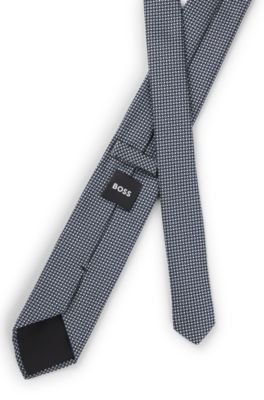 Jacquard-pattern tie in a silk blend, Dark Blue