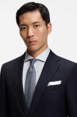 Corbata en jacquard de mezcla de seda con microestampado, Azul oscuro