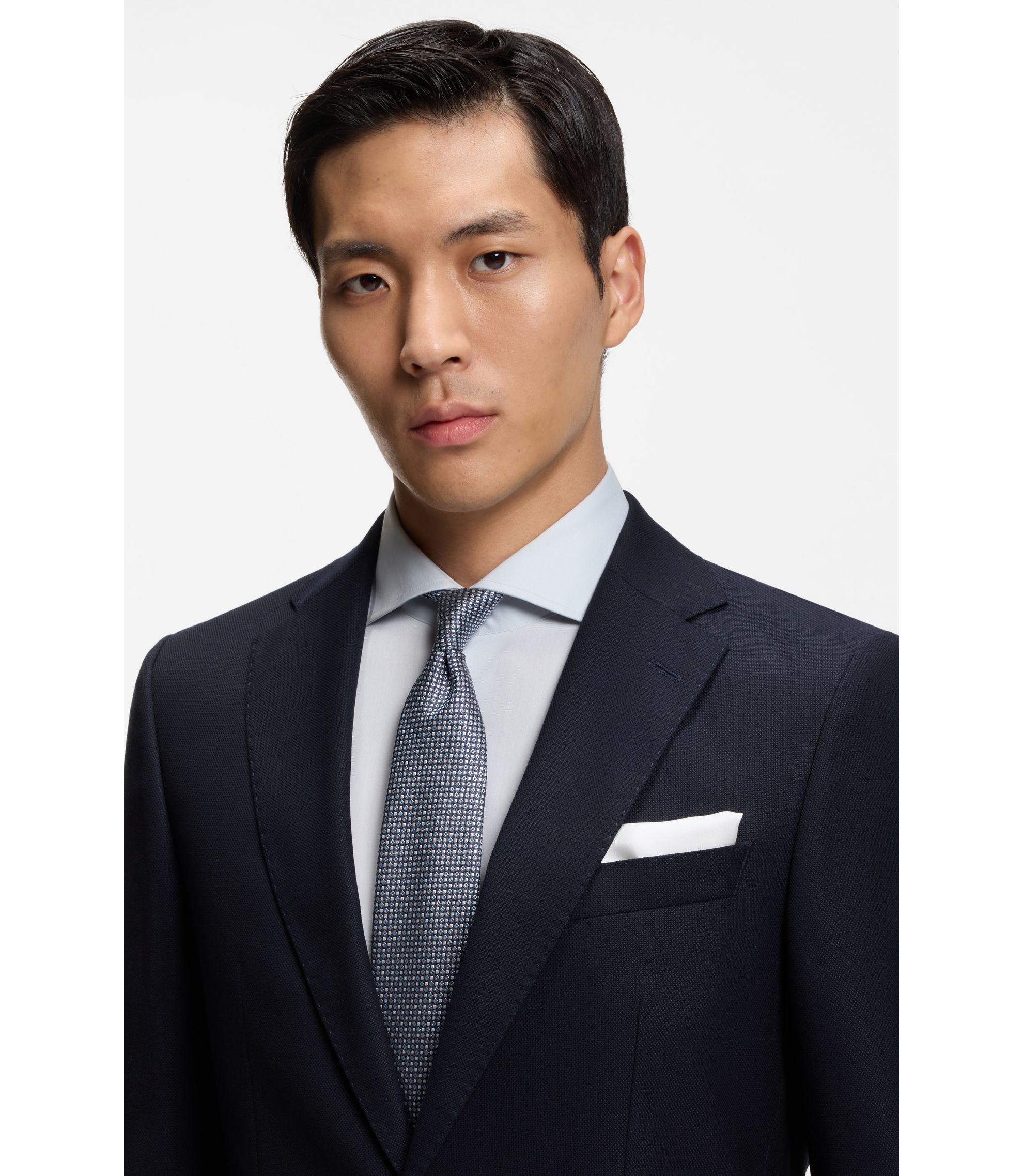 BOSS - Jacquard-pattern tie in a silk blend - Dark Blue