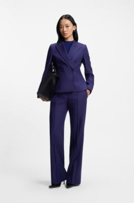 Blazer slim fit en sarga de lana virgen, Turquesa