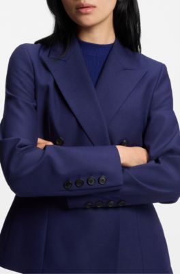 Blazer slim fit en sarga de lana virgen, Turquesa