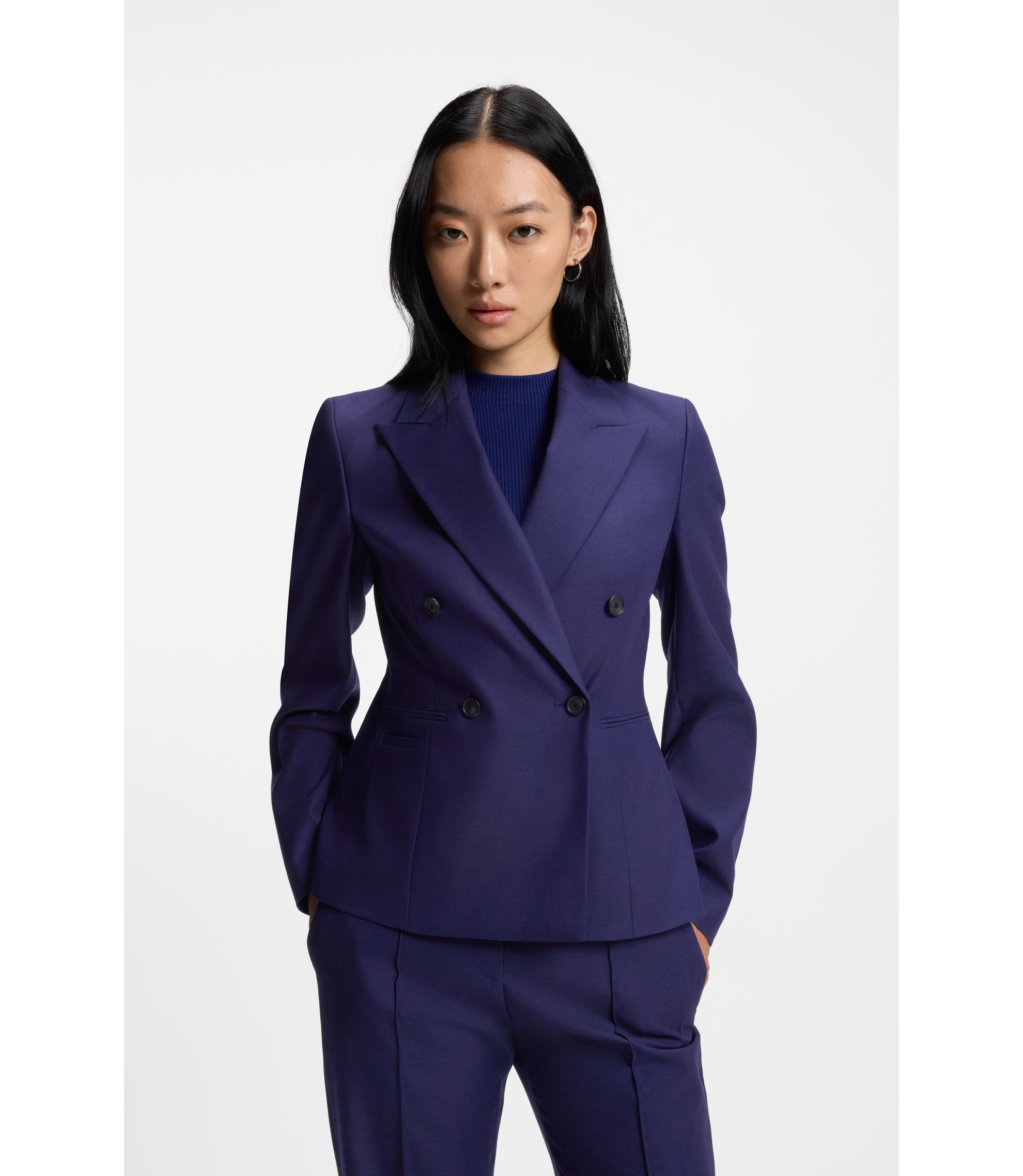 【美品】HUGO BOSS super130 セットアップ IT50 ネイビー BOSS - Slim-fit blazer in virgin-wool twill - Turquoise