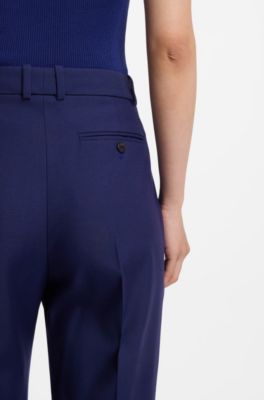 Pantalones de pernera acampanada en sarga de lana virgen, P&uacute;rpura oscuro