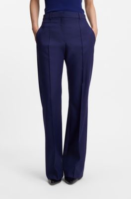 Pantalones de pernera acampanada en sarga de lana virgen, P&uacute;rpura oscuro