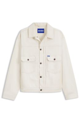 Veste camionneur coupe d&eacute;contract&eacute;e en denim &eacute;cru, Blanc