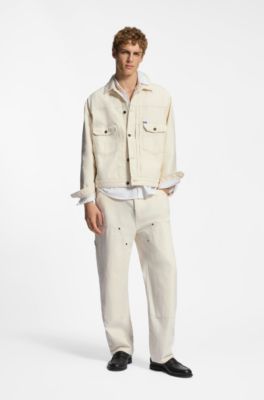 Veste camionneur coupe d&eacute;contract&eacute;e en denim &eacute;cru, Blanc