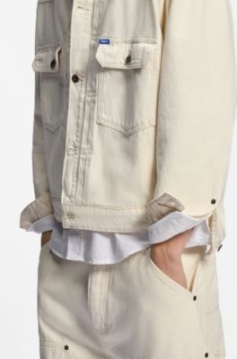 Veste camionneur coupe d&eacute;contract&eacute;e en denim &eacute;cru, Blanc