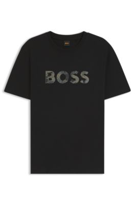Camiseta de punto de algod&oacute;n con logo estampado, Negro