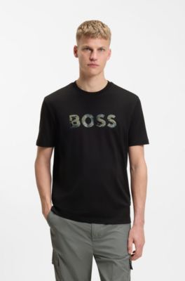 T-shirt en jersey de coton avec logo imprim&eacute;, Noir