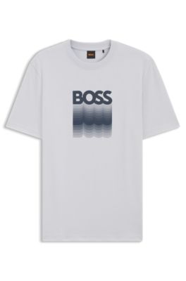 T-shirt en jersey de coton avec logo imprim&eacute;, Gris chin&eacute;