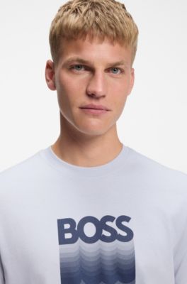 T-shirt en jersey de coton avec logo imprim&eacute;, Gris chin&eacute;
