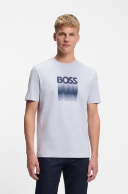 T-shirt en jersey de coton avec logo imprim&eacute;, Gris chin&eacute;