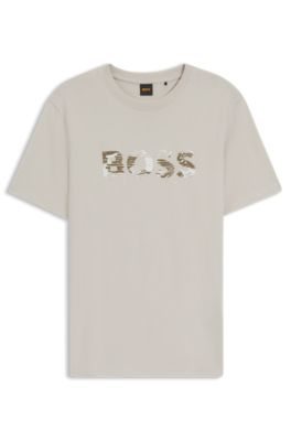 T-shirt en jersey de coton avec logo imprim&eacute;, Gris chin&eacute;