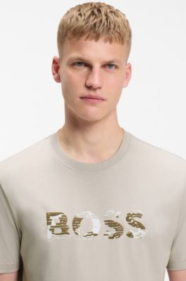 T-shirt en jersey de coton avec logo imprim&eacute;, Gris chin&eacute;