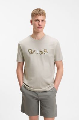 T-shirt en jersey de coton avec logo imprim&eacute;, Gris chin&eacute;