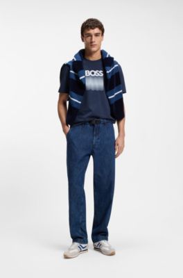 Camiseta de punto de algod&oacute;n con logo estampado, Celeste