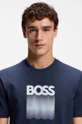 T-shirt en jersey de coton avec logo imprim&eacute;, bleu clair