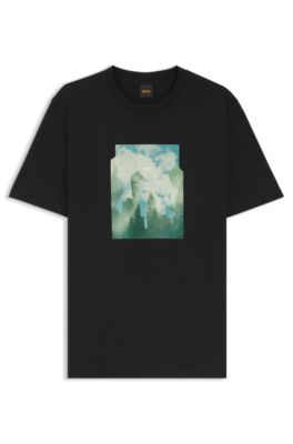 Camiseta de punto de algod&oacute;n con ilustraci&oacute;n estampada, Negro