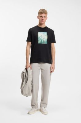 Camiseta de punto de algod&oacute;n con ilustraci&oacute;n estampada, Negro