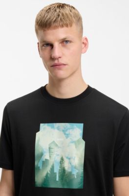 Printed-artwork T-shirt in cotton jersey, Black