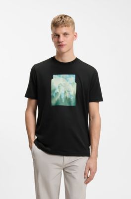 Printed-artwork T-shirt in cotton jersey, Black