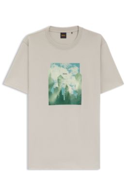 Camiseta de punto de algod&oacute;n con ilustraci&oacute;n estampada, Gris claro