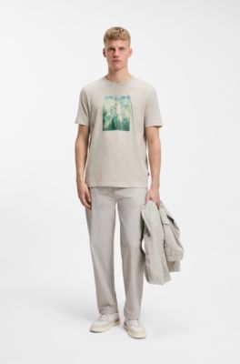 Camiseta de punto de algod&oacute;n con ilustraci&oacute;n estampada, Gris claro