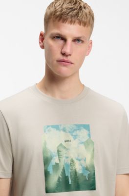 Camiseta de punto de algod&oacute;n con ilustraci&oacute;n estampada, Gris claro