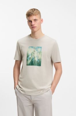 Camiseta de punto de algod&oacute;n con ilustraci&oacute;n estampada, Gris claro