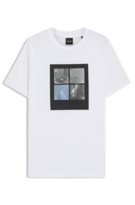 Camiseta de punto de algod&oacute;n con ilustraci&oacute;n estampada, Blanco