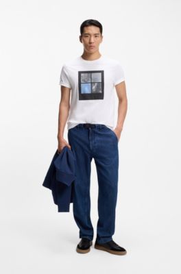 Camiseta de punto de algod&oacute;n con ilustraci&oacute;n estampada, Blanco