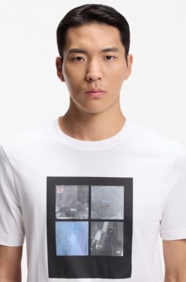 Camiseta de punto de algod&oacute;n con ilustraci&oacute;n estampada, Blanco