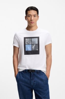 T-shirt en jersey de coton avec motif imprim&eacute;, Blanc