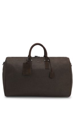 Bolsa de viaje de tejido con apliques de piel, Verde oscuro