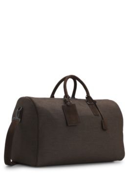 Bolsa de viaje de tejido con apliques de piel, Verde oscuro