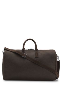 Bolsa de viaje de tejido con apliques de piel, Verde oscuro