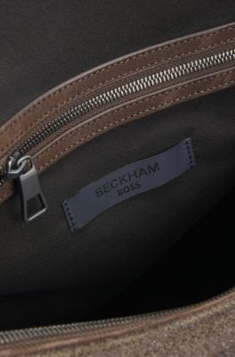 Bolsa de viaje de tejido con apliques de piel, Verde oscuro