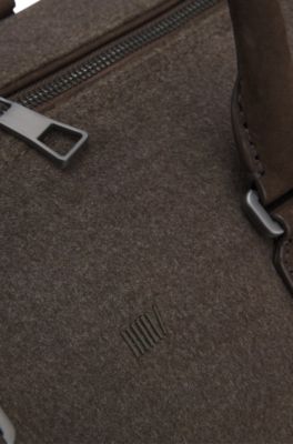 Bolsa de viaje de tejido con apliques de piel, Verde oscuro