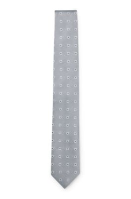 Jacquard-pattern tie in silk, Dark Grey