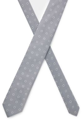 Jacquard-pattern tie in silk, Dark Grey