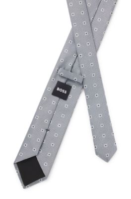 Jacquard-pattern tie in silk, Dark Grey