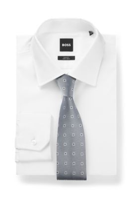 Jacquard-pattern tie in silk, Dark Grey